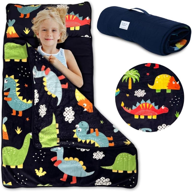 Klevly Dinosaur Toddler Nap Mat with Pillow – Oeko-TEX Certified Kids Sleeping Mat for Daycare, Preschool, Travel, and Home – Soft and Cozy, Portable, and Machine Washable – Fits Toddlers Up to 43 Inches - Image 1